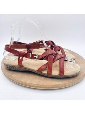 G H Bass Sunjuns Sandals 7 W Brown Leather Comfort Slingback Flats Peep Boho